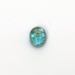 German Glass Flat Back Foiled Scarab with Gold Engraving - 10x8MM AQUA