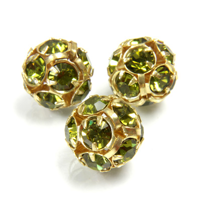 Czech Crystal Rhinestone Ball - 12MM OLIVINE-GOLD