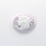 Plastic Cameo - Woman Sideways Oval 25x18MM WHITE ON LILAC FS