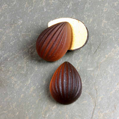 Glass Cabochon Ribbed Foiled - Pear 18x13MM MATTE SMOKE TOPAZ