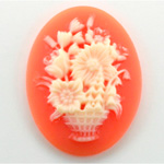 Plastic Cameo - Flower Basket Oval 40x30MM IVORY ON CORNELIAN