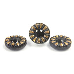 Glass Flat Back Engraved Button Top - Round Daisy 13.5MM GOLD on JET