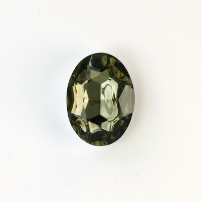 Glass Point Back Foiled Tin Table Cut (TTC) Stone - Oval 18x13MM BLACK DIAMOND