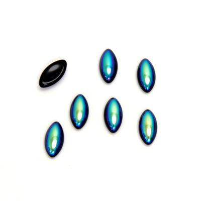 Glass Medium Dome Opaque Cabochon - Navette 08x4MM JET AB