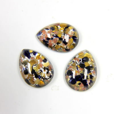 Glass Medium Dome Lampwork Cabochon - Pear 18x13MM MULTI GOLD SILVER with  AVENTURINE (04266)