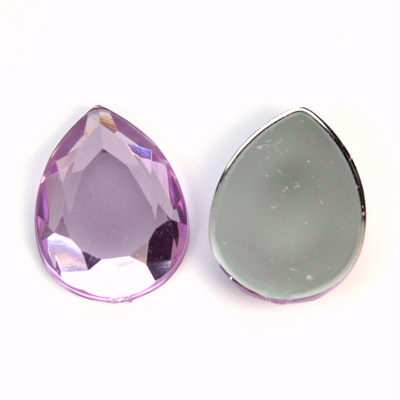 Plastic Flat Back Foiled Rose Cut Rhinestone - Pear 25x18MM LT AMETHYST