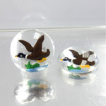 Glass Crystal Painting with Carved Intaglio Duck - Round 18MM NATURAL on CRYSTAL