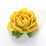 Plastic Carved No-Hole Flower - Rose 30MM MATTE Yellow with Olive Leaves