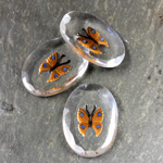 Glass Flat Back Reverse Carved Intaglio Back Butterfly Oval 25X18MM BROWN on CRYSTAL