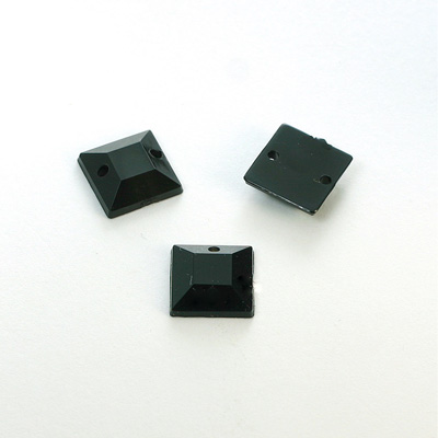 Plastic Flat Back Faceted 2-Hole Opaque Sew-On Stone - Square 10MM JET