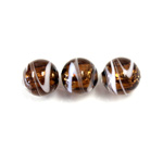 Czech Glass Lampwork Bead - Round 10MM SMOKE TOPAZ WHITE SWIRL SILVER LINE 10474