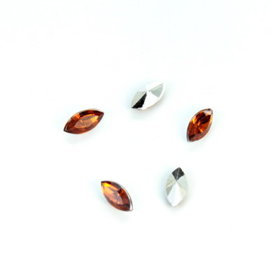 Plastic Point Back Foiled Stone - Navette 08x4MM SMOKE TOPAZ