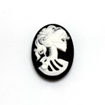 Plastic Cameo - Skeleton, Lolita Oval 25x18MM WHITE ON BLACK