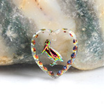 German Glass Engraved Buff Top Intaglio Pendant - PELICAN Heart 12x11MM CRYSTAL HELIO RED