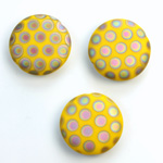 Pressed Glass Peacock Bead - Round 18MM MATTE YELLOW