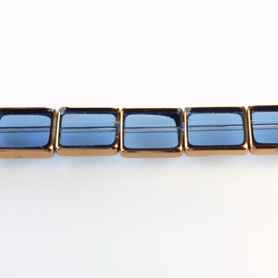 Glass Fire Polished Table Cut Window Bead - Cushion 12x10MM MONTANA with METALLIC COATING