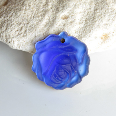 German Glass Engraved Pendant - Rose 18MM MATTE LIGHT SAPPHIRE Foiled