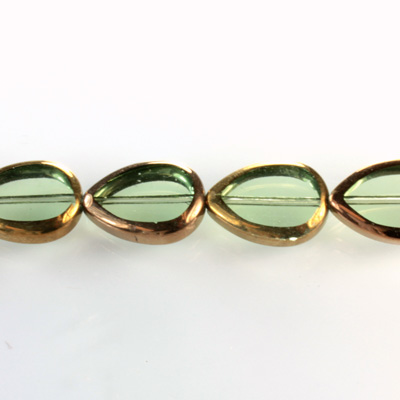 Glass Fire Polished Table Cut Window Bead - Pear 18x12MM TOURMALINE with METALLIC COATING