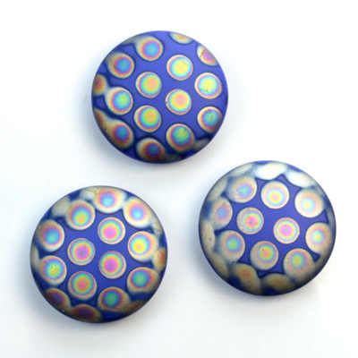 Glass Low Dome Buff Top Cabochon - Peacock Round 18MM MATTE BLUE