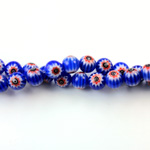 Glass Millefiori Bead - Round 06MM BLUE WHITE RED (28)