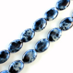Czech Pressed Glass Bead - Flat Oval 12x9MM PATINA BLUE