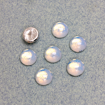 German Glass Medium Dome Foiled Cabochon - Round 40SS (08.5mm) WHITE PINFIRE OPAL