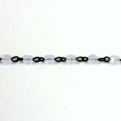 Linked Bead Chain Rosary Style with Glass Fire Polish Bead - Round 4MM WHITE OPAL-JET