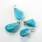 Gemstone Tumble Polished Pendant with Silver Plated Ring - Small HOWLITE DYED TURQUOISE