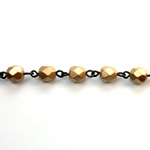 Linked Bead Chain Rosary Style with Glass Fire Polish Bead - Round 6MM MATTE GOLD-JET