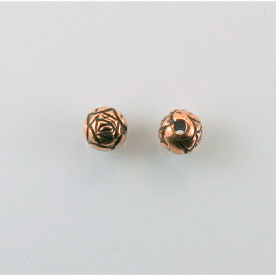 Metalized Plastic Engraved Bead - Rosebud  Round 06MM ANTIQUE COPPER
