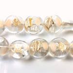 Glass Lampwork Bead - Round Disc 17MM CRYSTAL FOIL GOLD