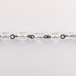 Linked Bead Chain Rosary Style with Glass Fire Polish Bead - Round 6MM CRYSTAL-JET