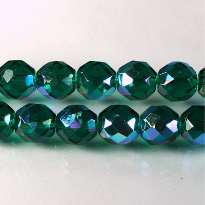 Czech Glass Fire Polish Bead - Round 10MM DK EMERALD AB