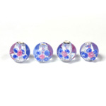 Czech Glass Lampwork Bead - Round 08MM Flower ON CRYSTAL with  SILVER FOIL