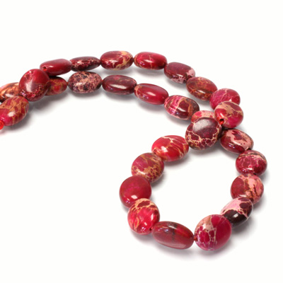 Gemstone Bead Smooth Lentil Oval 10x8MM SEA SEDIMENT JASPER DYED DARK PINK