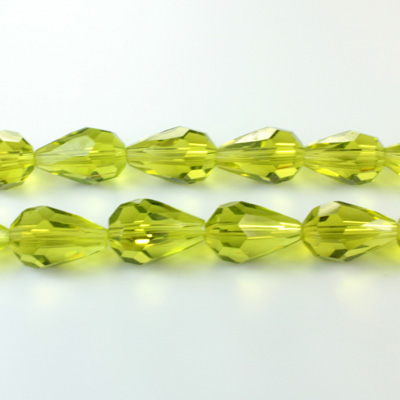Chinese Cut Crystal Bead - Pear 13x9MM LIGHT OLIVINE