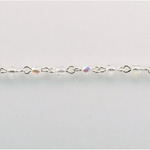 Linked Bead Chain Rosary Style with Glass Fire Polish Bead - Round 3MM CRYSTAL AB-SILVER