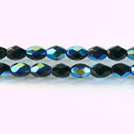 Czech Glass Fire Polish Bead - Oval 07x5MM JET AB