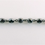 Linked Bead Chain Rosary Style with Glass Fire Polish Bead - Round 6MM HEMATITE-JET