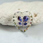 German Glass Engraved Buff Top Intaglio Pendant - 2 ROSES Heart 15x14MM CRYSTAL HELIO BLUE