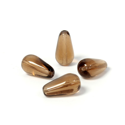 Czech Pressed Glass Bead - Smooth Pear 13x7MM SMOKE TOPAZ
