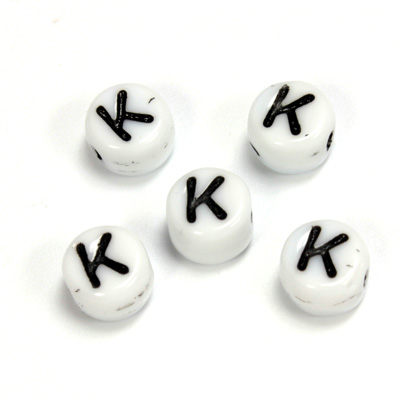 Czech Pressed Glass Engraved Bead - Alphabet 6MM BLACK ON WHITE
