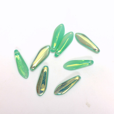 Czech Pressed Glass Pendant - Spear 16x5MM PERIDOT OPAL AB