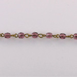 Linked Bead Chain Rosary Style with Glass Fire Polish Bead - Round 4MM AMETHYST-Brass