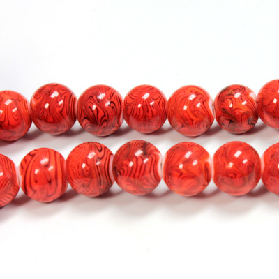 Glass Lampwork Bead - Smooth Round 10MM CORAL MATRIX