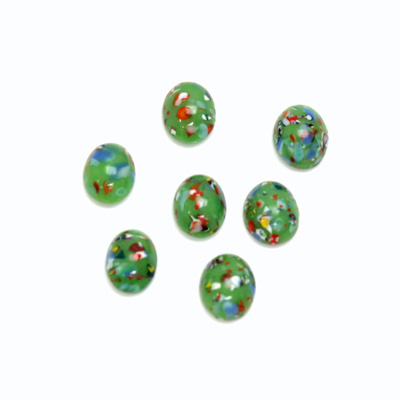 Glass Medium Dome Lampwork Cabochon - Oval 08x6MM MOSAIC GREEN (04566)