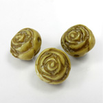 Plastic Engraved Bead -  Flower Rose 16x13MM ANTIQUE LT OLIVE