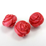 Plastic Engraved Bead -  Flower Rose 16x13MM ANTIQUE RED CORAL