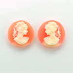 Plastic Cameo - Woman with Ponytail Round 16MM IVORY ON CORNELIAN