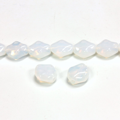 Czech Pressed Glass Bead - Oval Cross Baroque 09x8MM WHITE OPAL